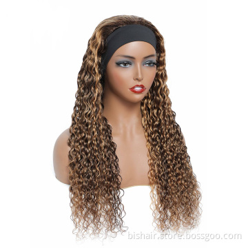 Cheap Deep Curly Ombre Highlight Human Hair Wigs Brazilian Remy Glueless P4-27 Colored Headband Wigs For Black Women
